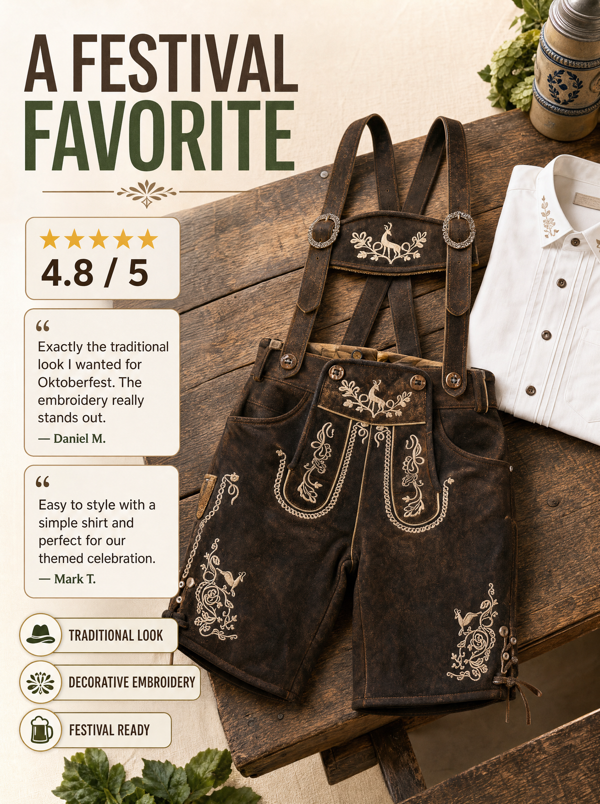 AlpenViktor – Heren Lederhosen Oktoberfest Set – Authentiek & Feestelijk VestraGear