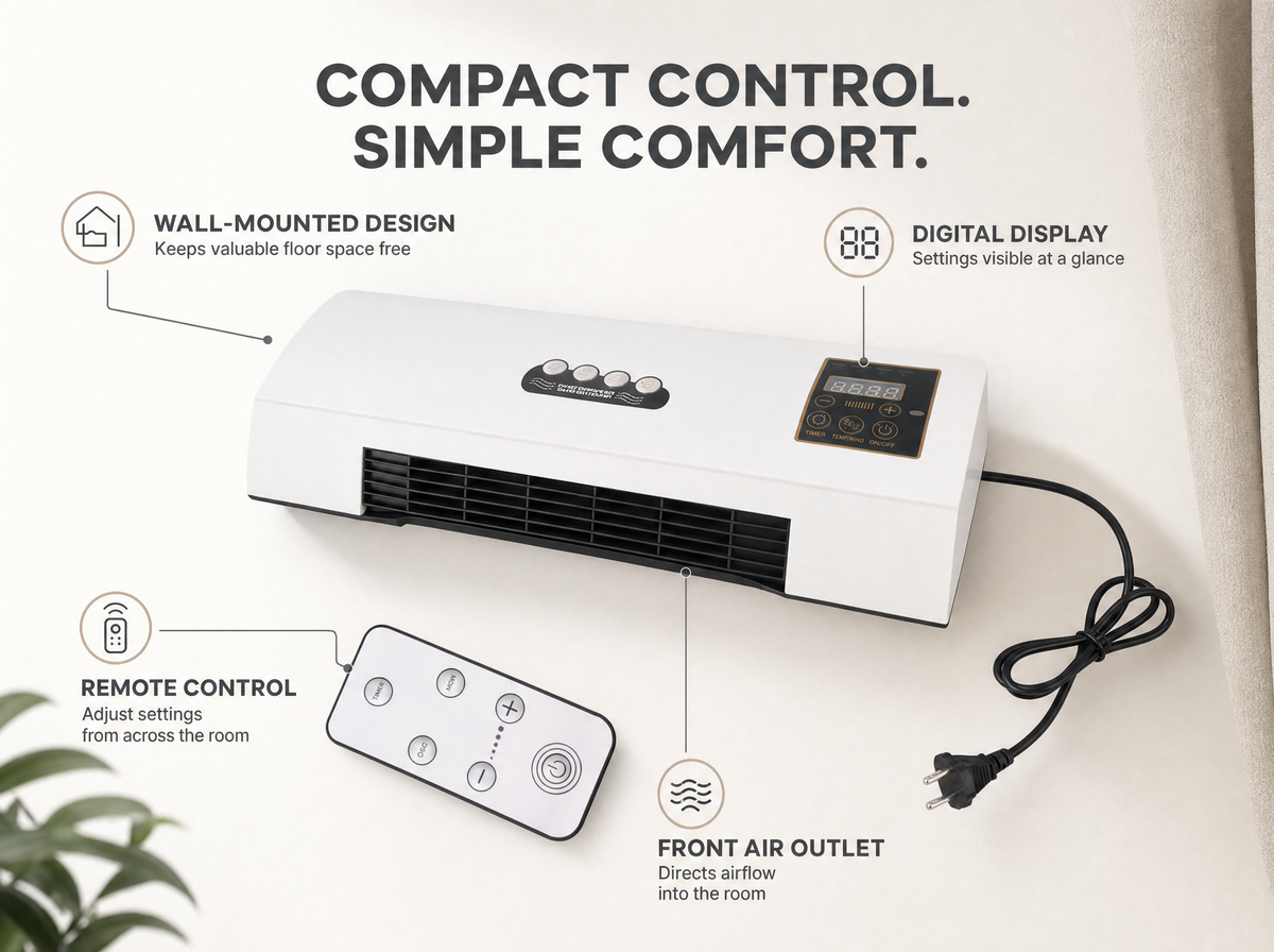 Airco Wandmontage – 4-in-1 Klimaatunit met 1800W, LCD & Afstandsbediening Vestragear