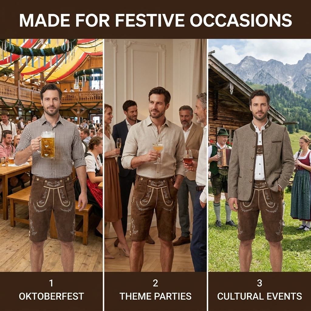 Lederhosen Heren – Korte Oktoberfest Broek met Borduursels VestraGear