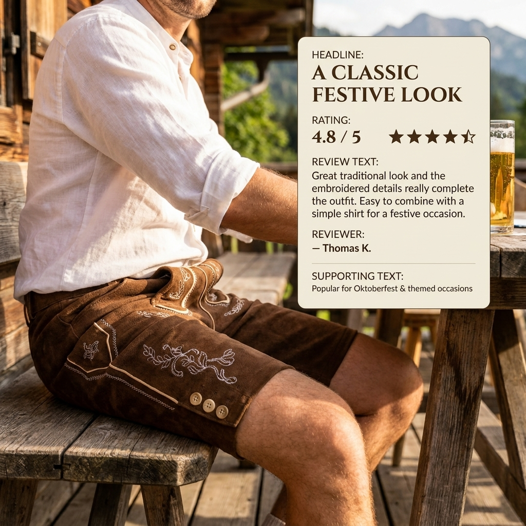 Lederhosen Heren – Korte Oktoberfest Broek met Borduursels VestraGear