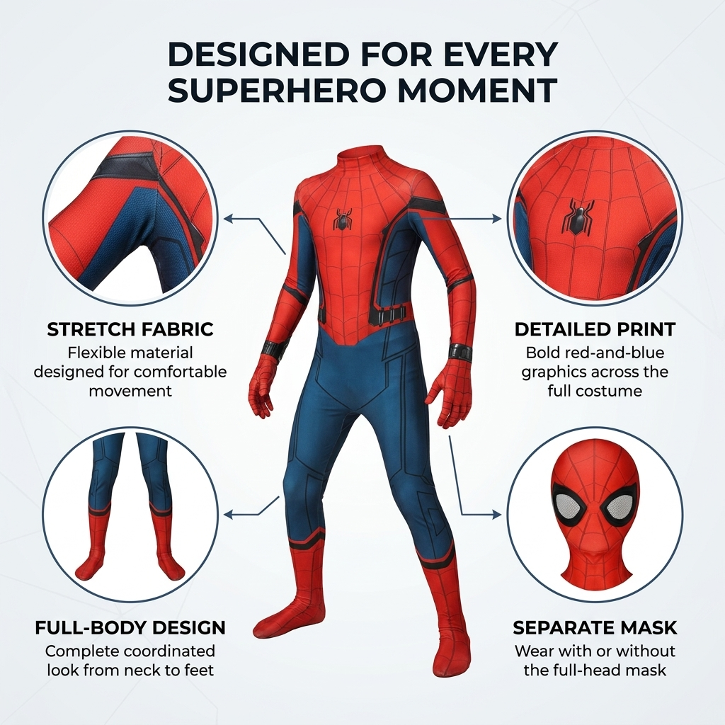 Superhelden Kostuum – Stretchstof, 3D Design & Afneembaar Masker Vestragear