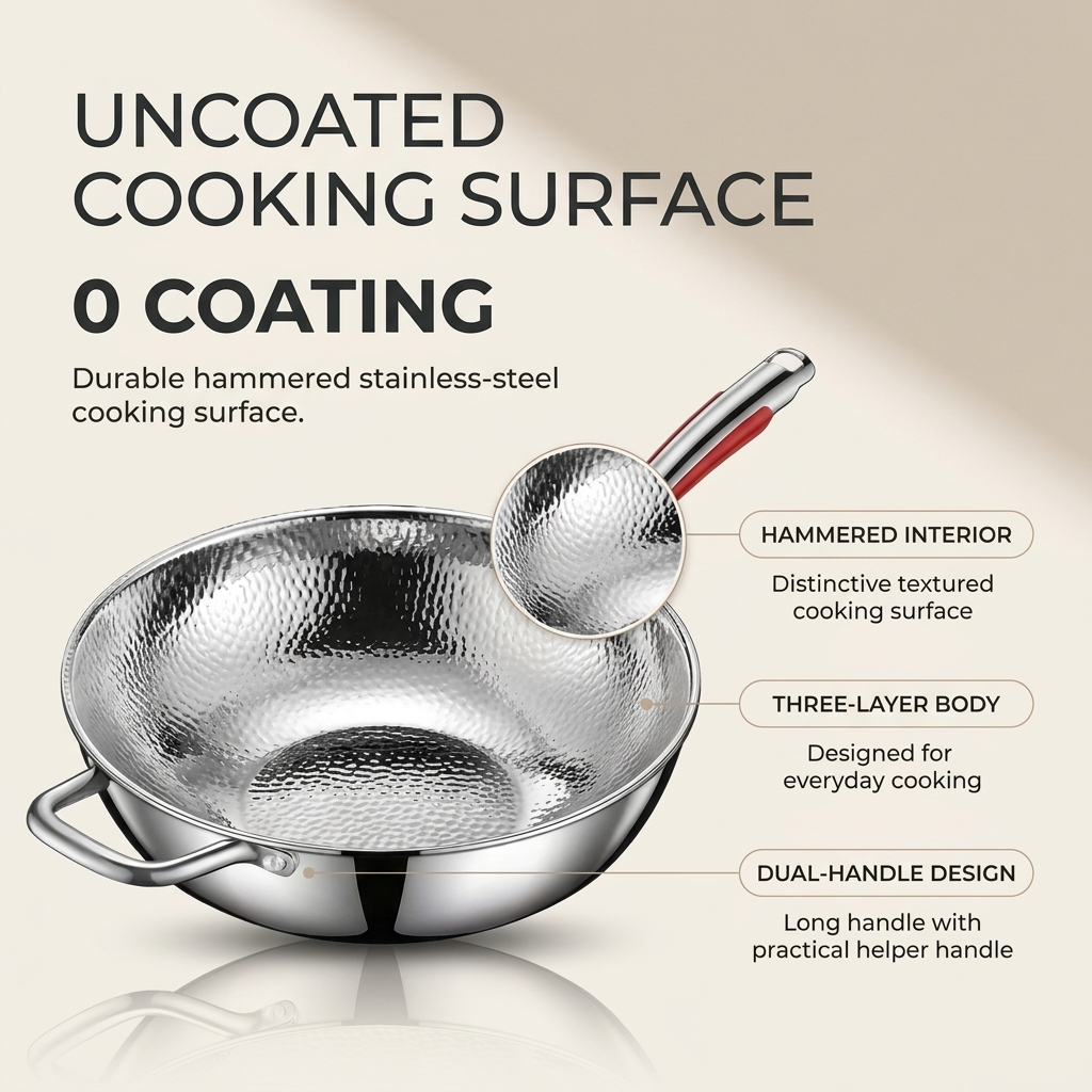 Titanium Wokpan 30 cm – Inductie, Ronde Bodem & Lichtgewicht Design Vestragear