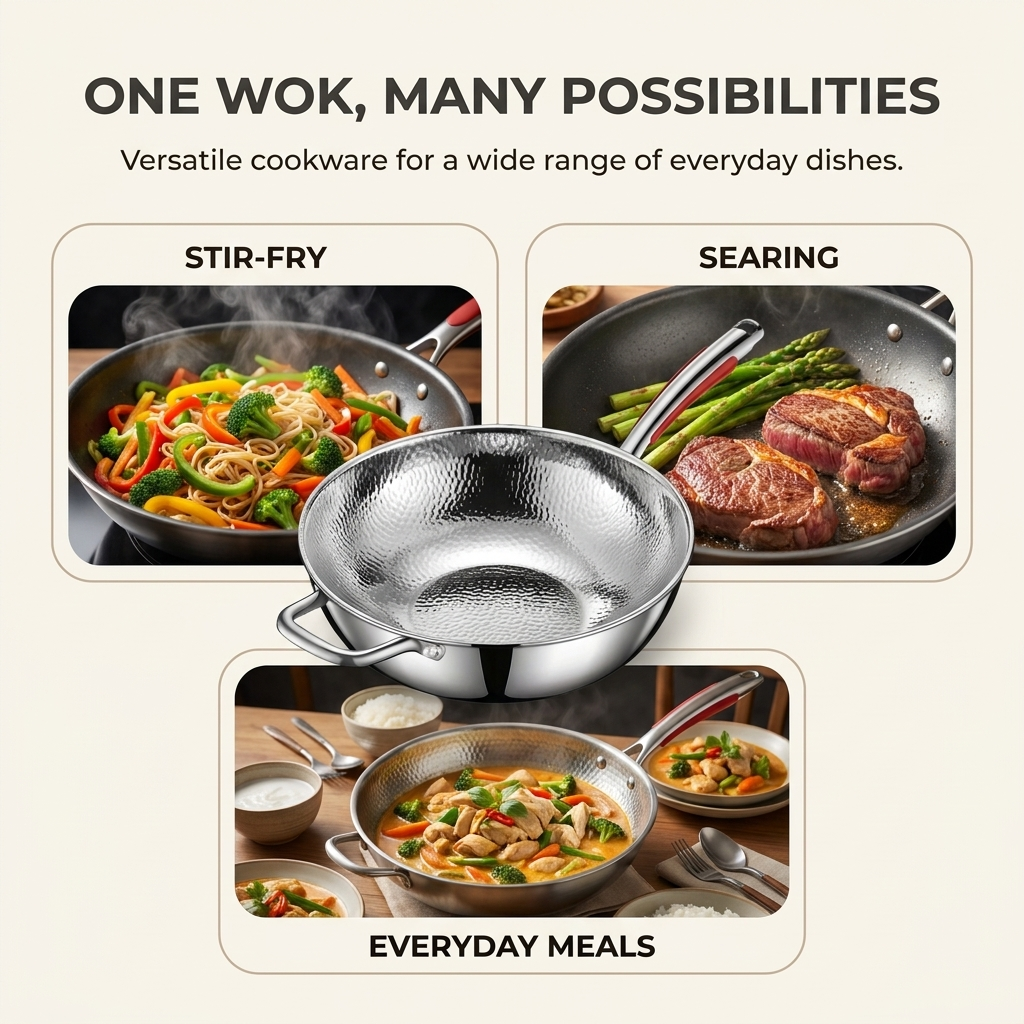Titanium Wokpan 30 cm – Inductie, Ronde Bodem & Lichtgewicht Design Vestragear