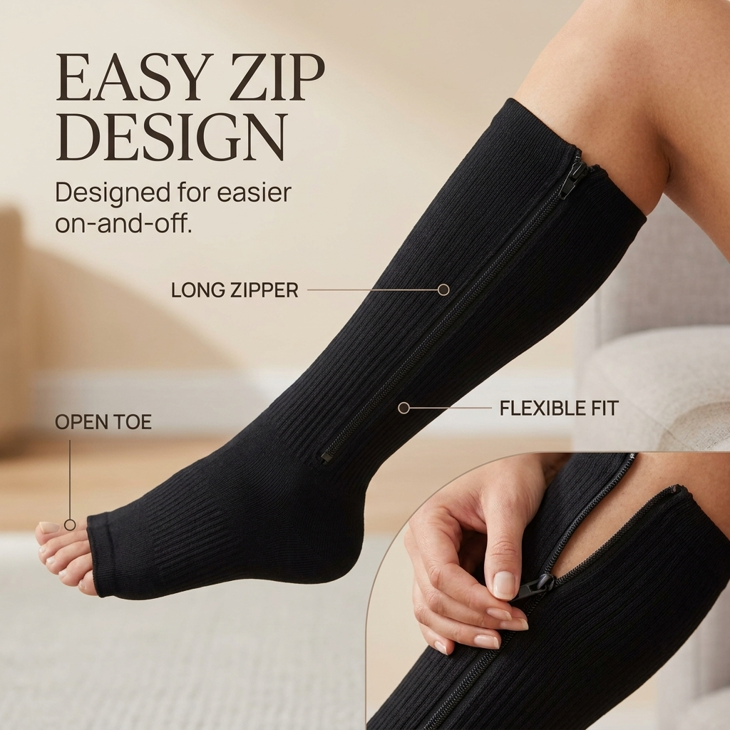 Compressiekousen met Rits – Ademend, Open Teen & Comfortabele Pasvorm Vestragear