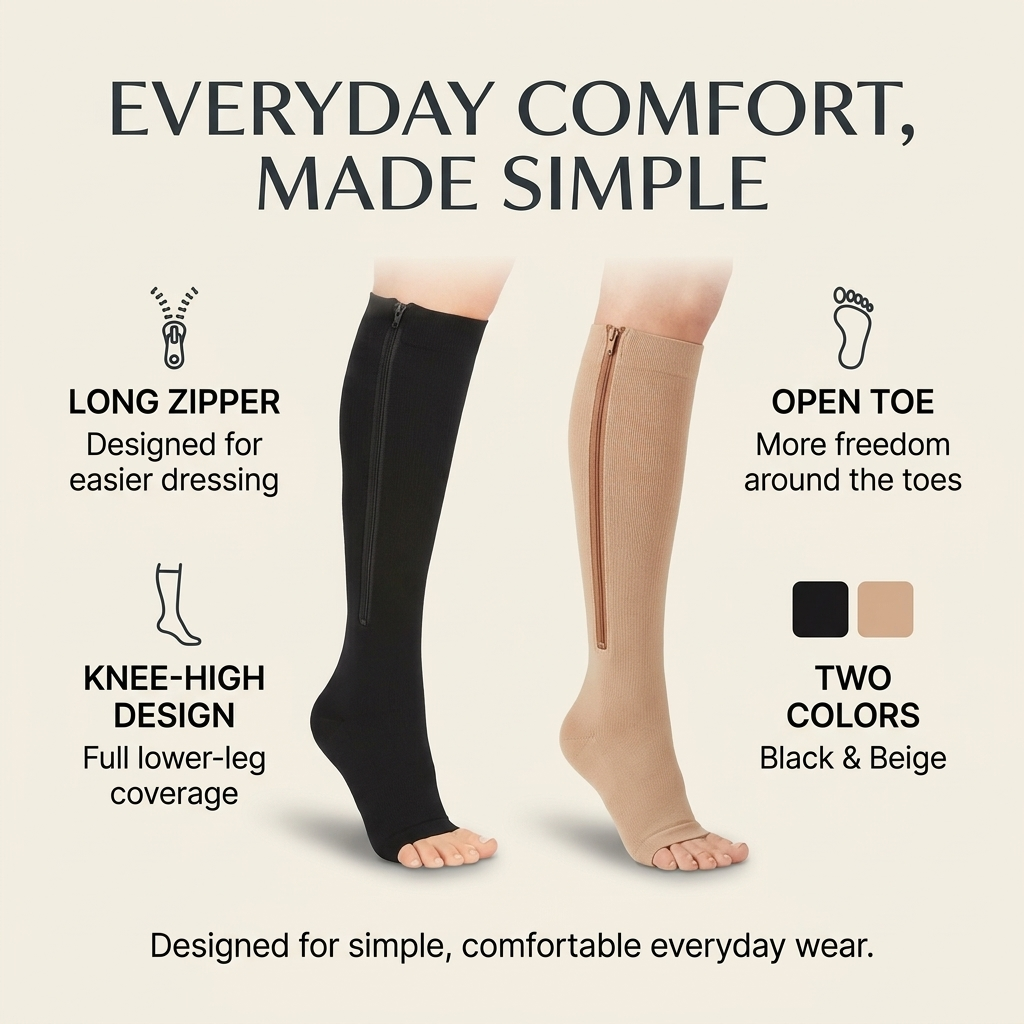 Compressiekousen met Rits – Ademend, Open Teen & Comfortabele Pasvorm Vestragear