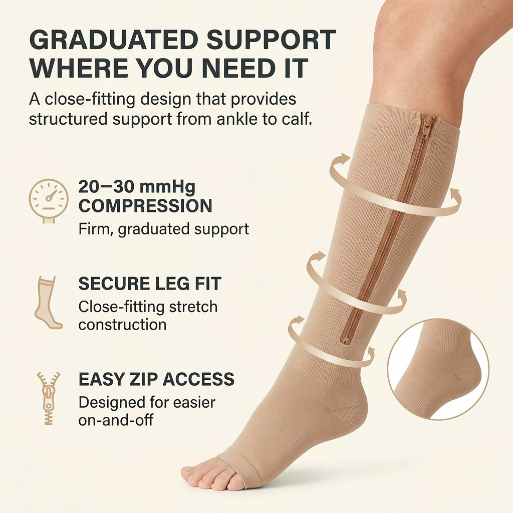 Compressiekousen met Rits – Ademend, Open Teen & Comfortabele Pasvorm Vestragear