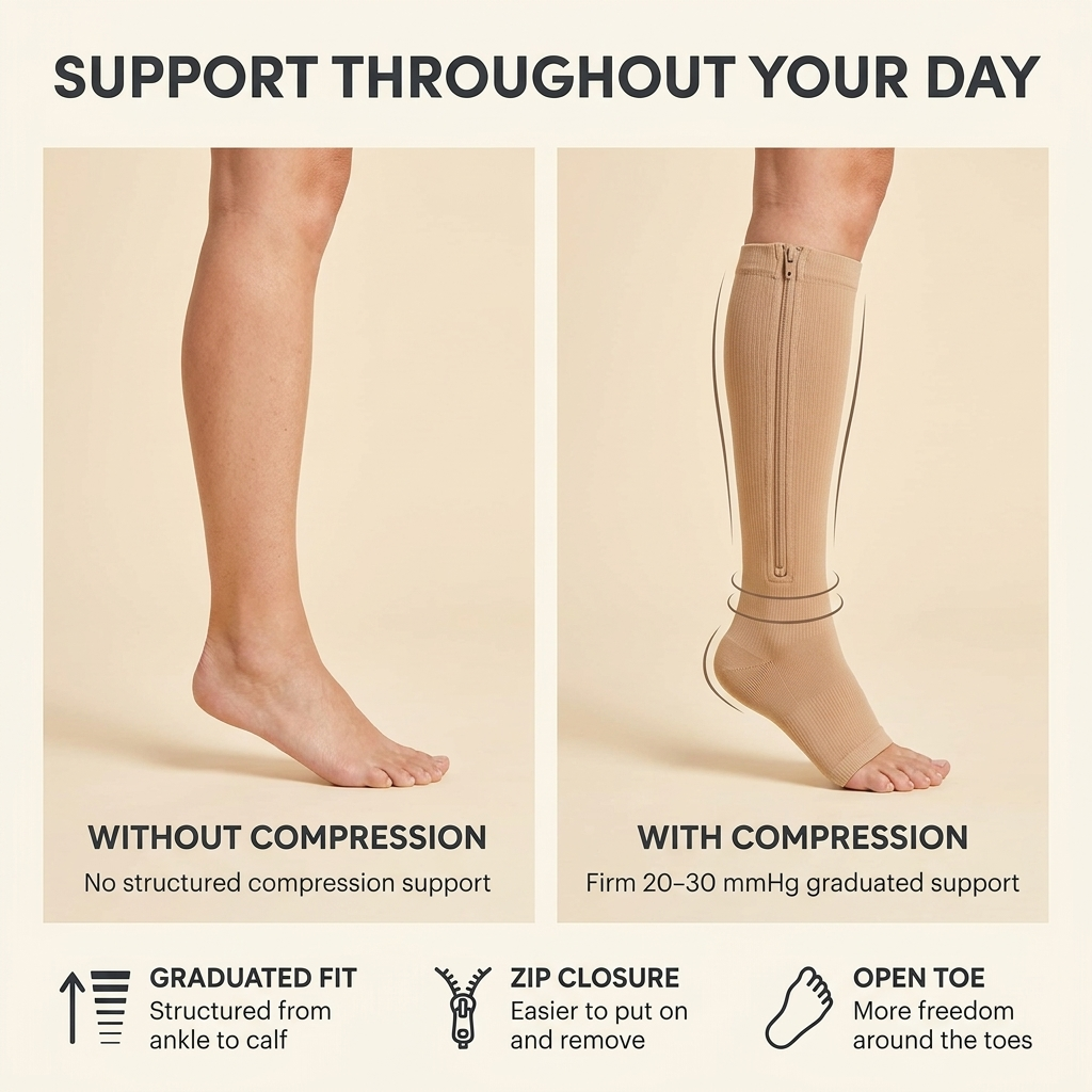 Compressiekousen met Rits – Ademend, Open Teen & Comfortabele Pasvorm Vestragear