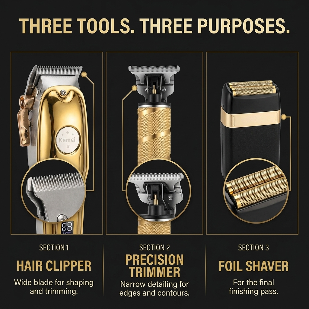Tondeuse Set Heren 3-delig – Draadloze Haartrimmer, Baardtrimmer & Foil Shaver VestraGear