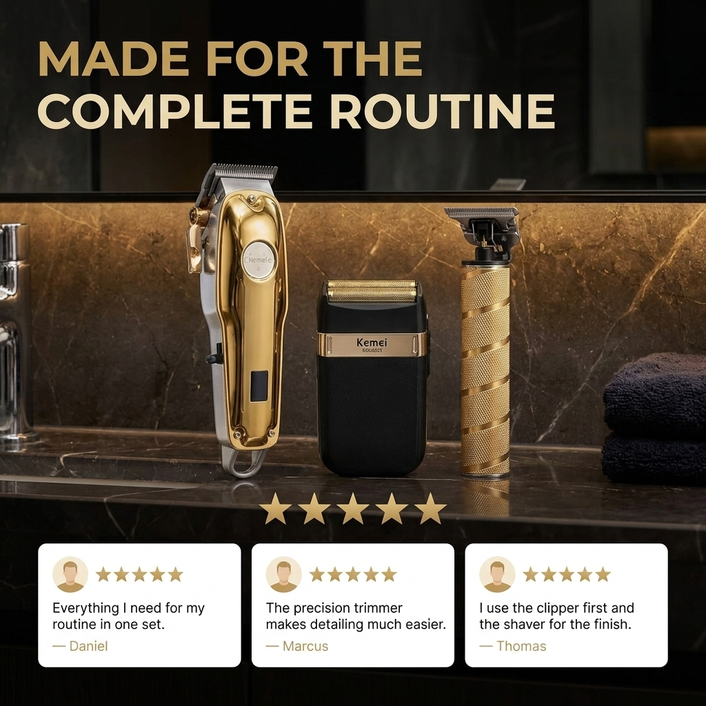 Tondeuse Set Heren 3-delig – Draadloze Haartrimmer, Baardtrimmer & Foil Shaver VestraGear