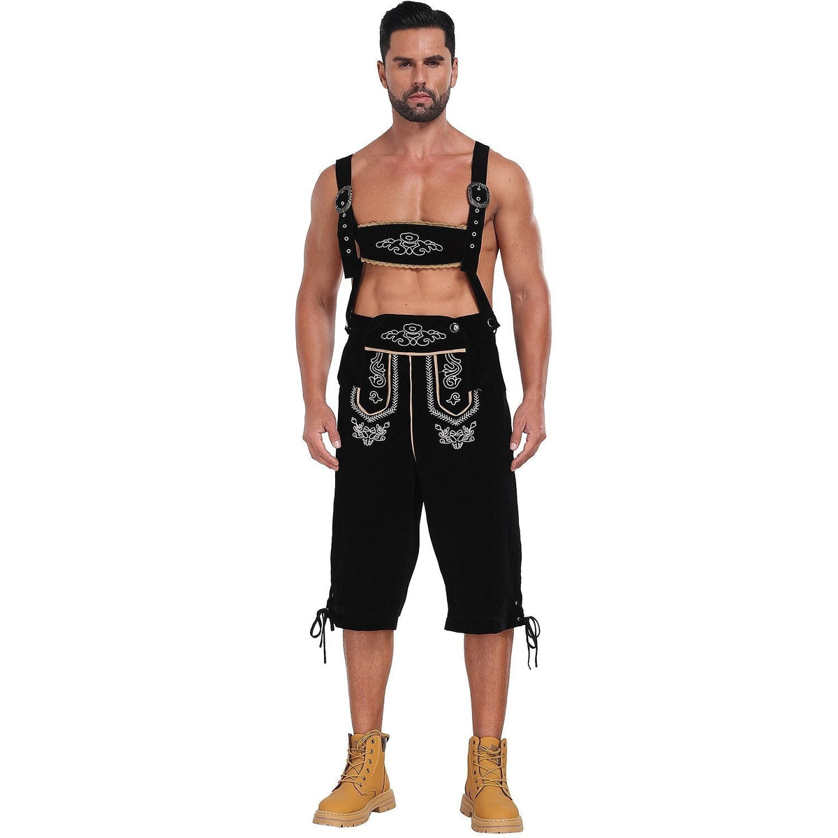 Bergkönig – Heren Lederhose met Borduursel & Bretels – Authentieke Oktoberfest Kleding