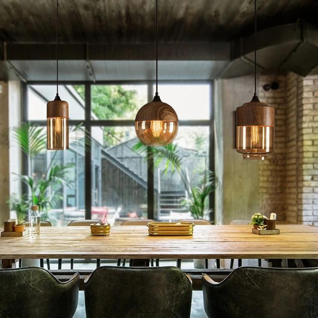 Lunora – Scandinavische plafondlamp hout & glas – modern en sfeervol