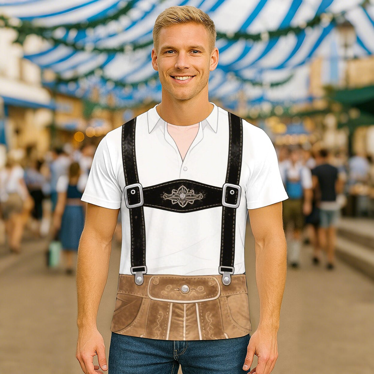 WiesnLook – Heren T-Shirt met Lederhosen-Print – Humorvolle Oktoberfest Outfit