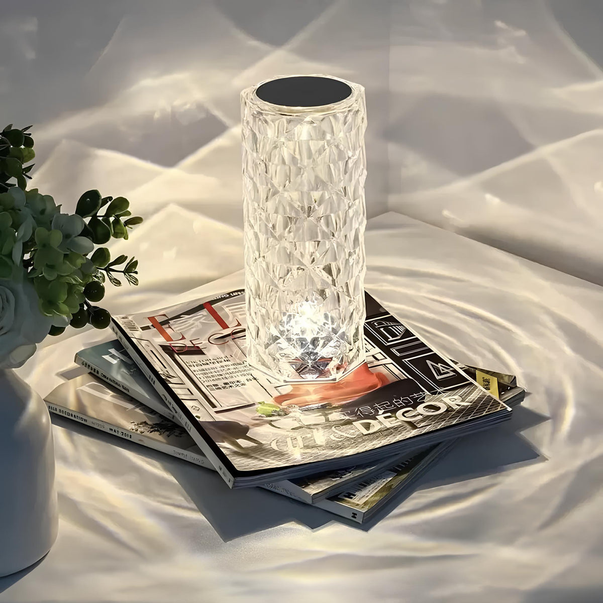 Aurora Kristallen Tafellamp – Dimbare oplaadbare LED lamp met 16 kleuren & touchbediening