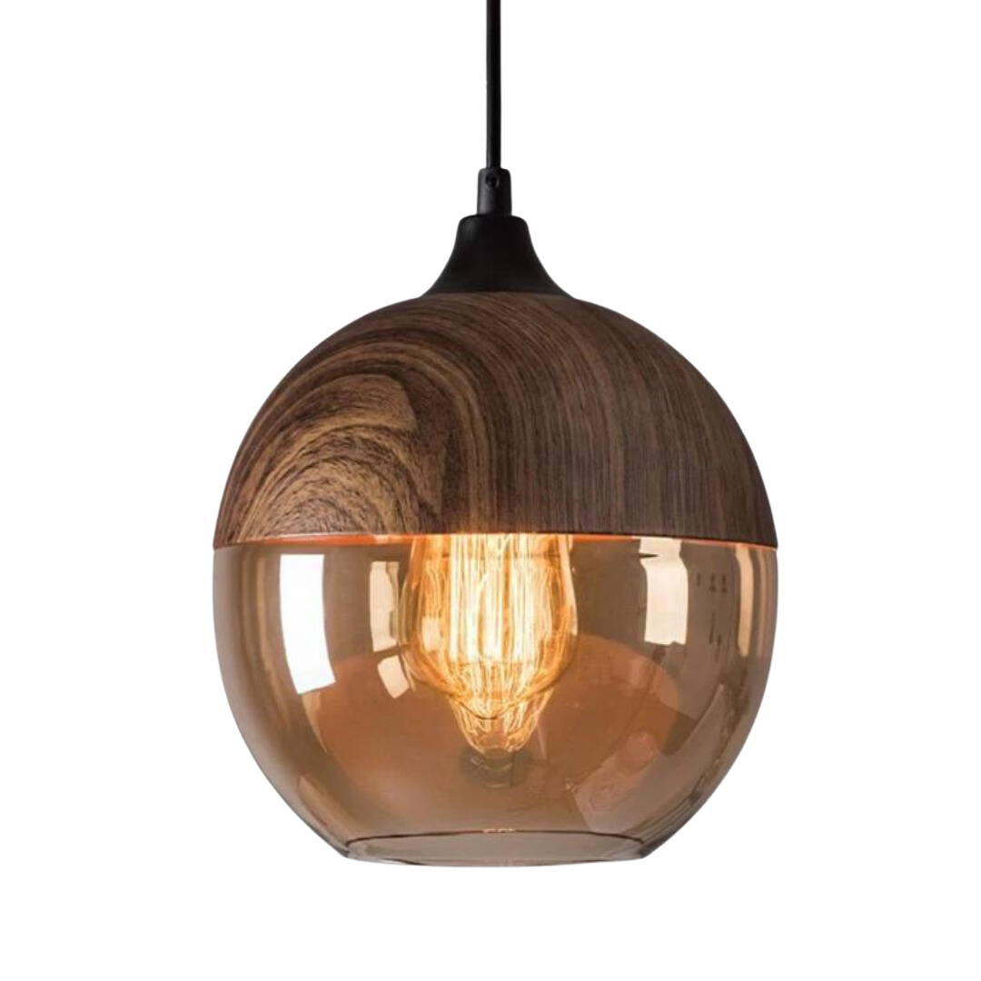 Lunora – Scandinavische plafondlamp hout & glas – modern en sfeervol
