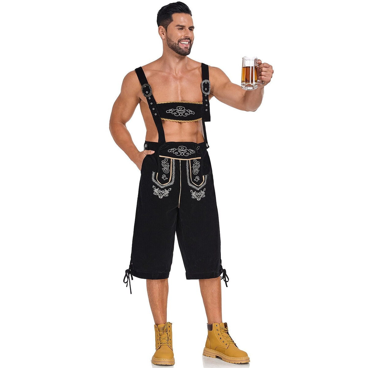 Bergkönig – Heren Lederhose met Borduursel & Bretels – Authentieke Oktoberfest Kleding