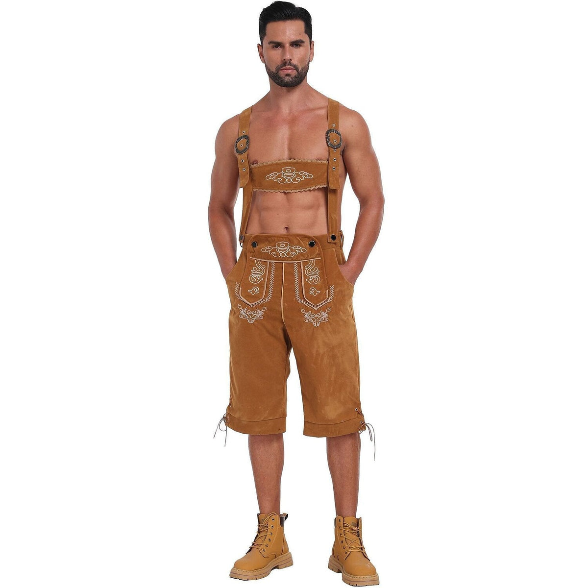 Bergkönig – Heren Lederhose met Borduursel & Bretels – Authentieke Oktoberfest Kleding