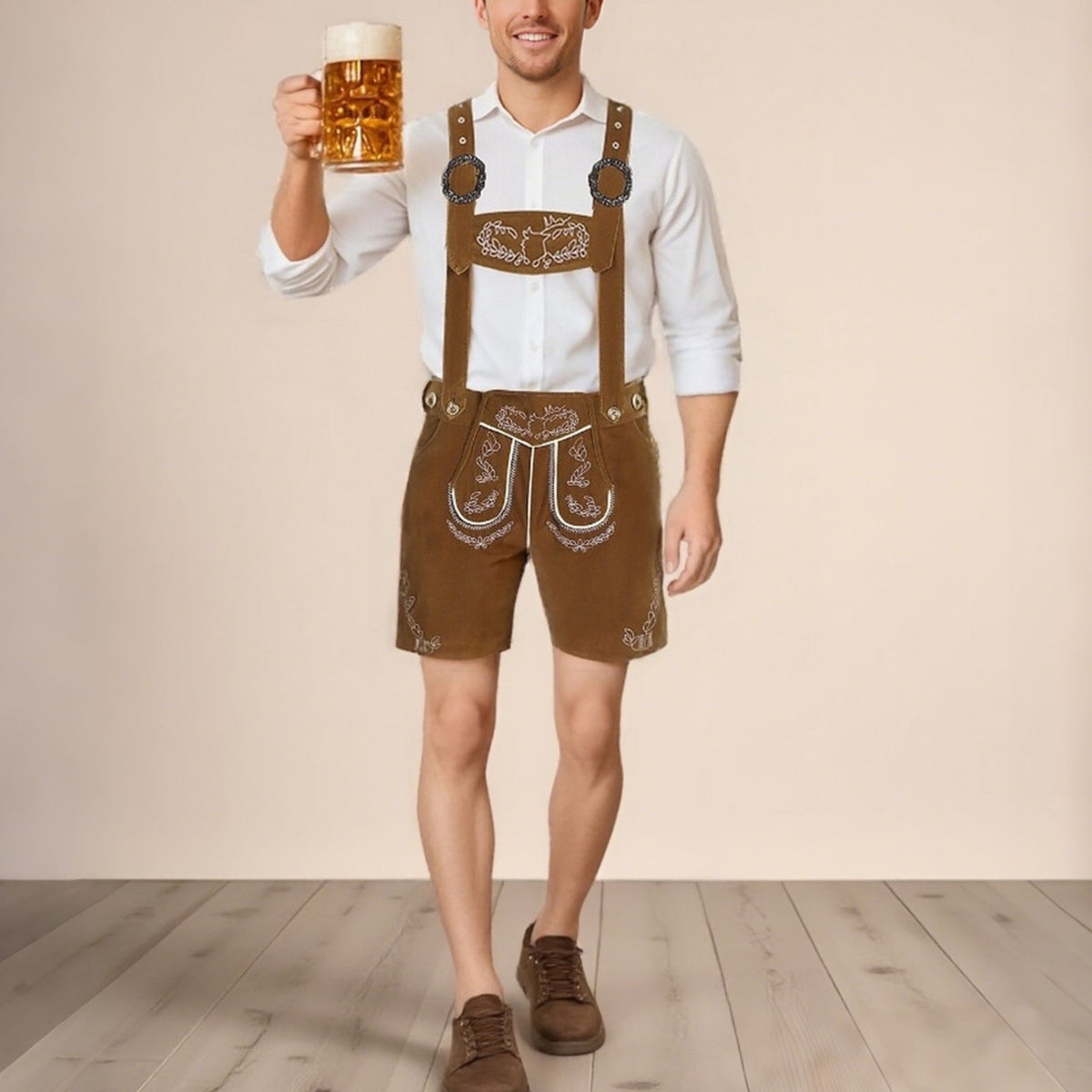 AlpenGeist – Heren Lederhose met Borduursel – Bruin Suède-Look Oktoberfest
