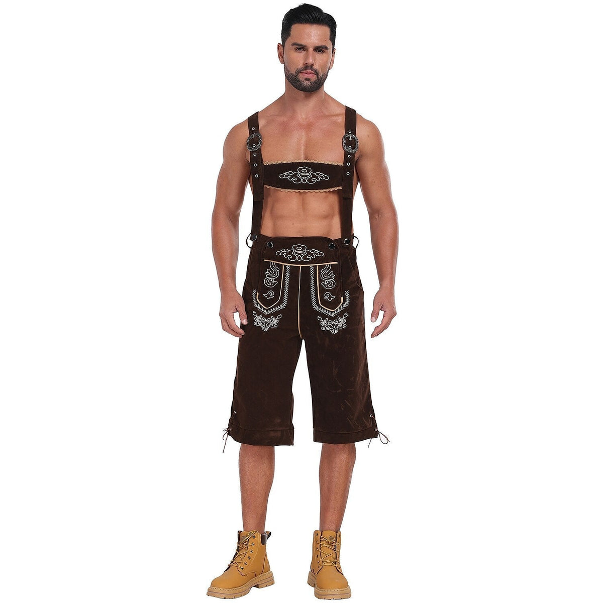 Bergkönig – Heren Lederhose met Borduursel & Bretels – Authentieke Oktoberfest Kleding
