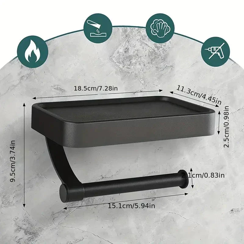 Veltrix Toiletrolhouder – Roestvrijstalen toiletrolhouder met plankje en geborsteld design