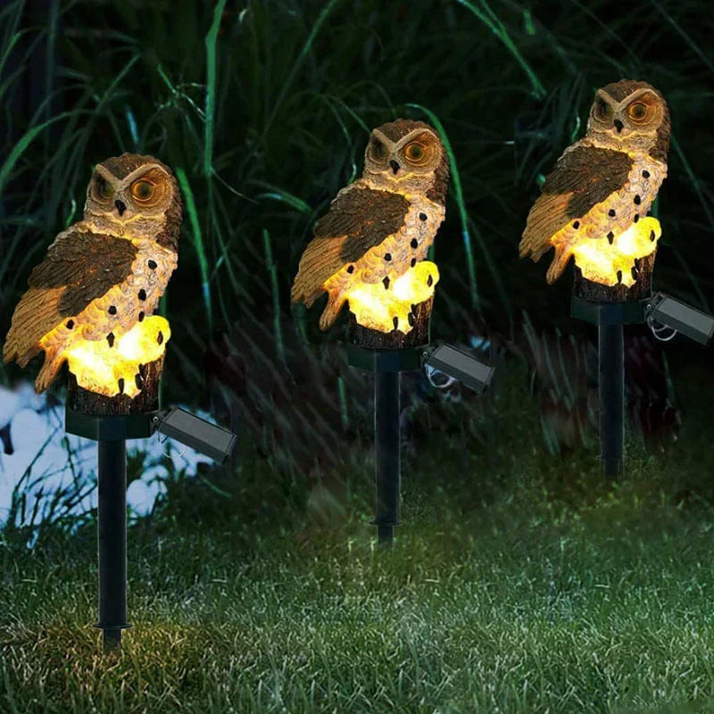 Lunvra Zonnelamp – Decoratieve solarlamp in uil-design met warm wit licht voor buiten