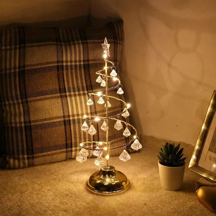 Spiral Christmas Tree Lamp – Tabletop Light with Crystal-Style Ornaments Tevako