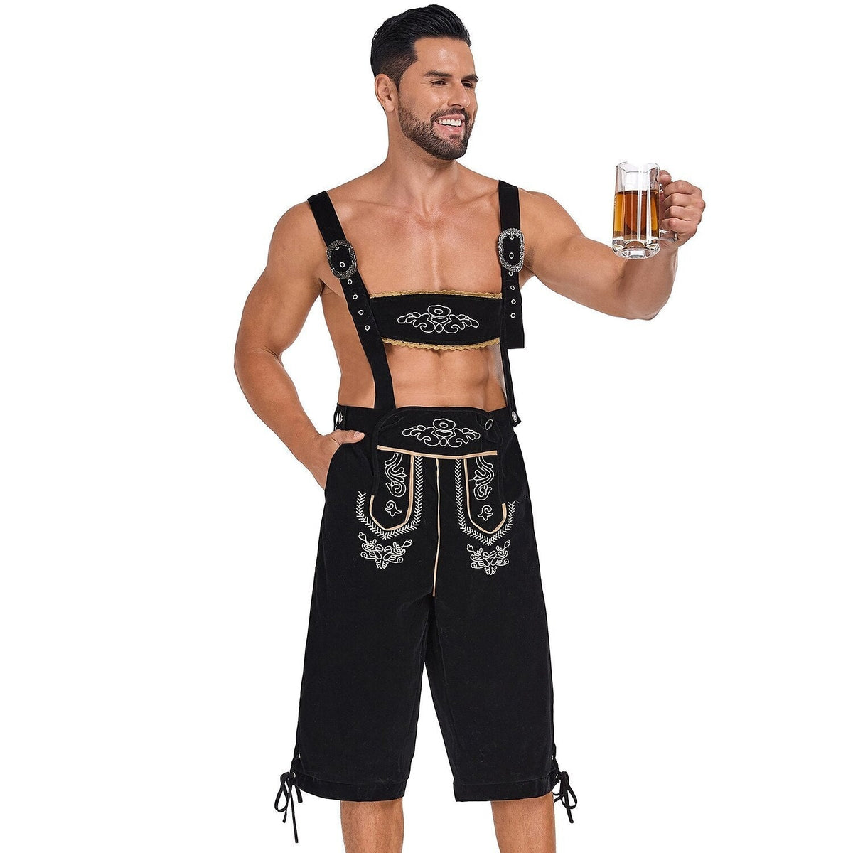 Bergkönig – Heren Lederhose met Borduursel & Bretels – Authentieke Oktoberfest Kleding