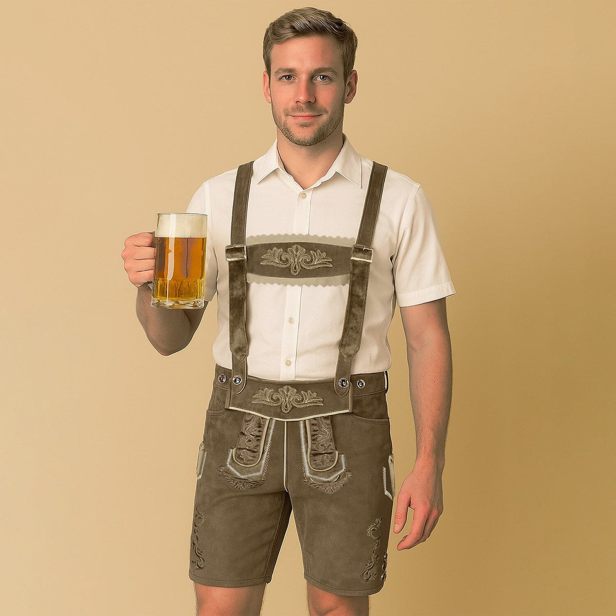 BergKraft – Heren Lederhosen-Shorts met Borduursel – Zwart of Bruin